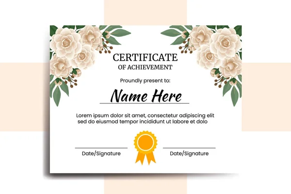 Modelo Certificado Camellia Flor Aquarela Digital Mão Desenhada — Vetor de Stock
