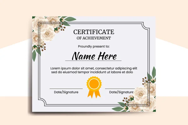 Modèle Certificat Camellia Fleur Aquarelle Numérique Dessiné Main — Image vectorielle