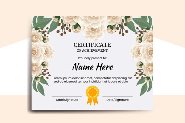 Modelo Certificado Camellia Flor Aquarela Digital Mão Desenhada — Vetor de Stock