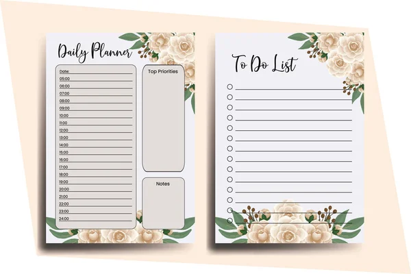 Planner List Camellia Flower Design Template — Stock Vector