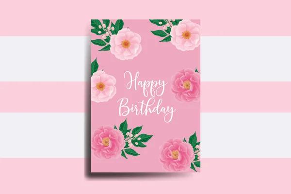 Üdvözlőlap Születésnapi Kártya Digitális Akvarell Kézzel Rajzolt Bazsarózsa Virág Design — Stock Vector