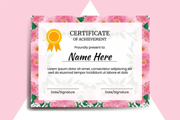 Modèle Certificat Pivoine Fleur Aquarelle Numérique Dessiné Main — Image vectorielle