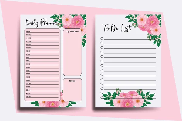 Planner List Peony Flower Design Template — Stock Vector