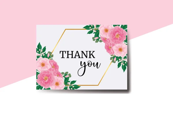 Köszönöm Kártya Üdvözlőlap Bazsarózsa Virágtervezés Sablon — Stock Vector