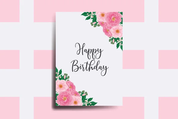 グリーティングカード誕生日カードデジタル水彩手描き牡丹の花デザインテンプレート — ストックベクタ