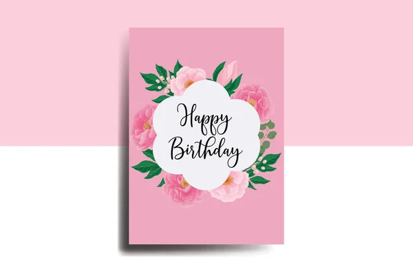 Greeting Card Birthday Card Digital Watercolor Hand Drawn Peony Flower — Stock Vector