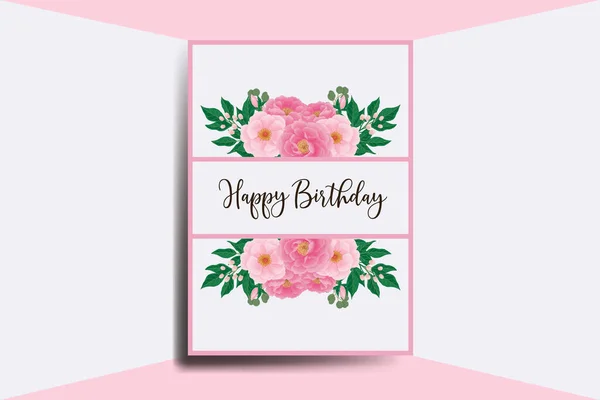 Greeting Card Birthday Card Digital Watercolor Hand Drawn Peony Flower — Stock Vector