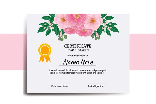 Modèle Certificat Pivoine Fleur Aquarelle Numérique Dessiné Main — Image vectorielle