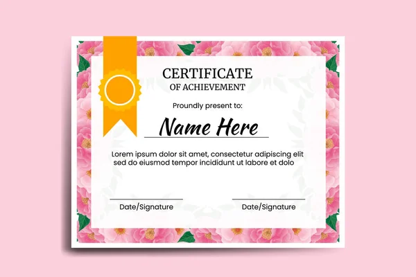 Szablon Certyfikatu Peony Kwiat Akwarela Cyfrowy Ręcznie Rysowane — Wektor stockowy
