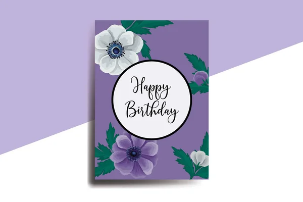 Ευχετήρια Κάρτα Γενέθλια Κάρτα Ψηφιακή Ακουαρέλα Χέρι Που Anemone Λουλούδι — Διανυσματικό Αρχείο