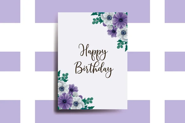 Greeting Card Birthday Card Digital Watercolor Hand Drawn Anemone Flower — Stock Vector
