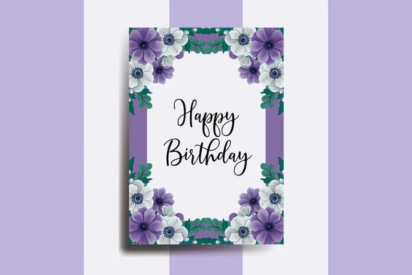 Grußkarte Geburtstagskarte Digitales Aquarell Handgezeichnet Anemone Flower Design Template — Stockvektor