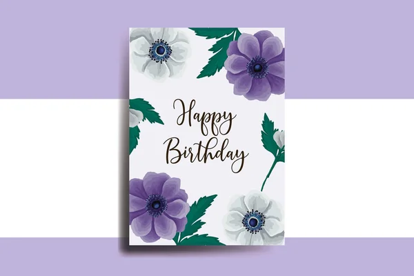 Üdvözlőlap Születésnapi Kártya Digitális Akvarell Kézzel Rajzolt Anemone Flower Design — Stock Vector