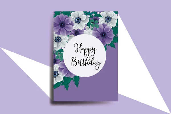Cartão Aniversário Cartão Saudação Mão Aquarela Digital Desenhado Anemone Flower —  Vetores de Stock