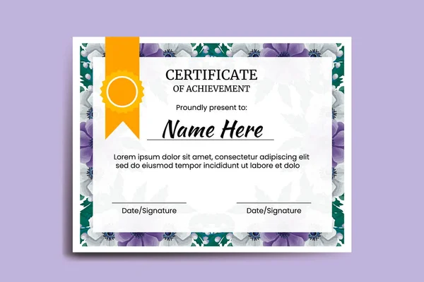 Szablon Certyfikatu Anemone Flower Akwarela Cyfrowe Ręcznie Rysowane — Wektor stockowy