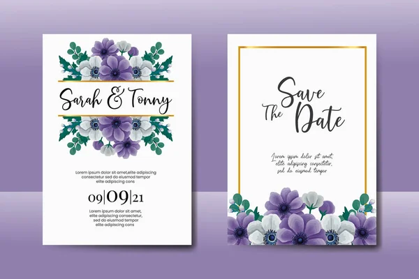 Stock vector Wedding invitation frame set, floral watercolor Digital hand drawn Anemone flower design Invitation Card Template