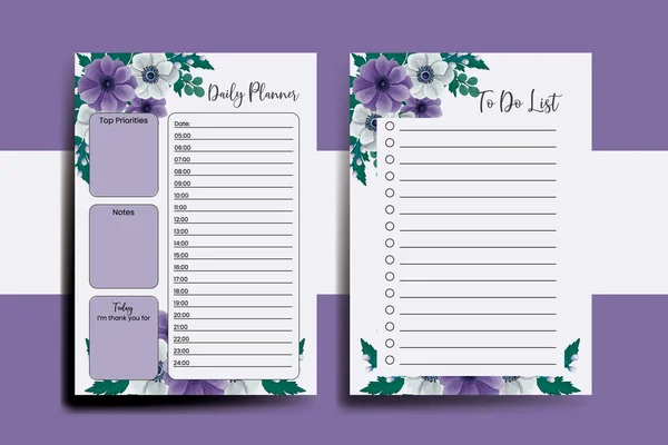 stock vector Planner To Do List Anemone Flower Design Template