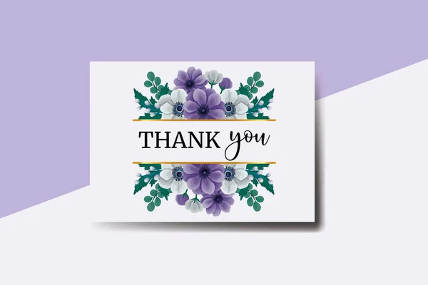 Thank You Card Greeting Card Anemone Flower Design Template — Stock Vector