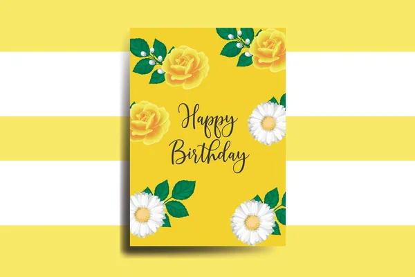 Greeting Card Birthday Card Digital Watercolor Hand Drawn Yellow Rose — Stock Vector