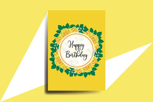 Grußkarte Geburtstagskarte Digital Aquarell Hand Gezeichnet Gelb Rose Blumen Design — Stockvektor