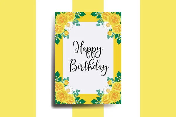 Cartão Aniversário Cartão Digital Aquarela Mão Desenhada Amarelo Rose Flower — Vetor de Stock