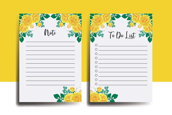 Για Κάνετε Λίστα Planner Πρότυπο Κίτρινο Τριαντάφυλλο Λουλούδι Σχεδιασμός — Διανυσματικό Αρχείο