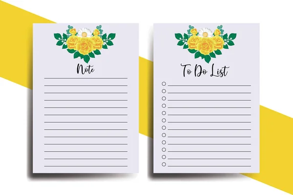 Liste Planlayıcı Şablonu Sarı Gül Çiçek Tasarımı — Stok Vektör