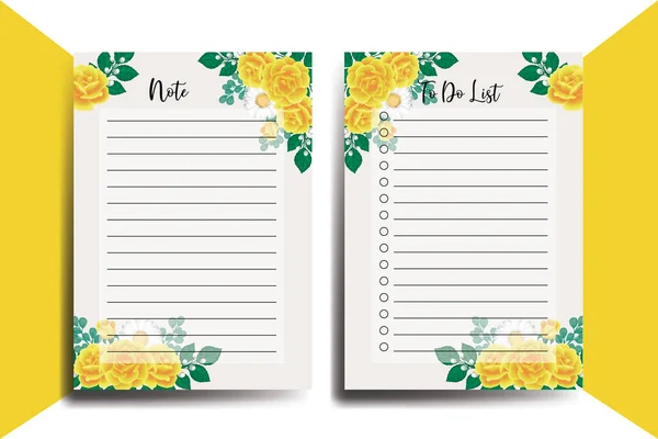 Για Κάνετε Λίστα Planner Πρότυπο Κίτρινο Τριαντάφυλλο Λουλούδι Σχεδιασμός — Διανυσματικό Αρχείο