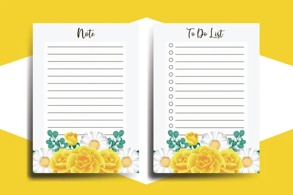 Liste Planlayıcı Şablonu Sarı Gül Çiçek Tasarımı — Stok Vektör