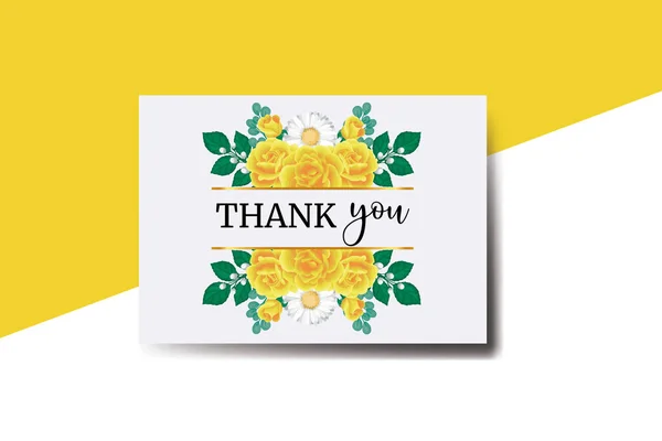 Köszönöm Kártya Üdvözlőlap Sárga Rózsa Virágtervezés Sablon — Stock Vector