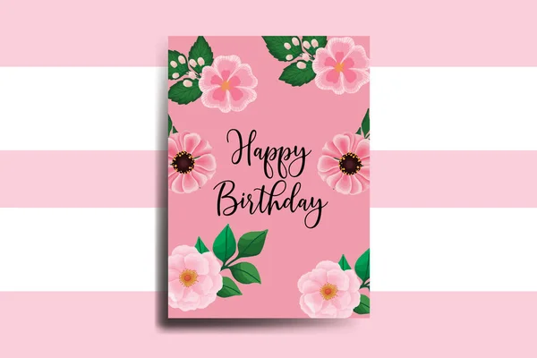 グリーティングカード誕生日カードデジタル水彩手描きジニアと牡丹の花のデザインテンプレート — ストックベクタ