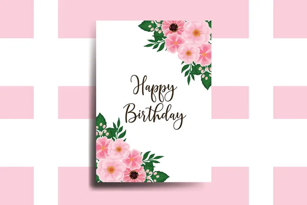 Cartão Aniversário Cartão Digital Watercolor Mão Desenhada Zinnia Peony Flower — Vetor de Stock