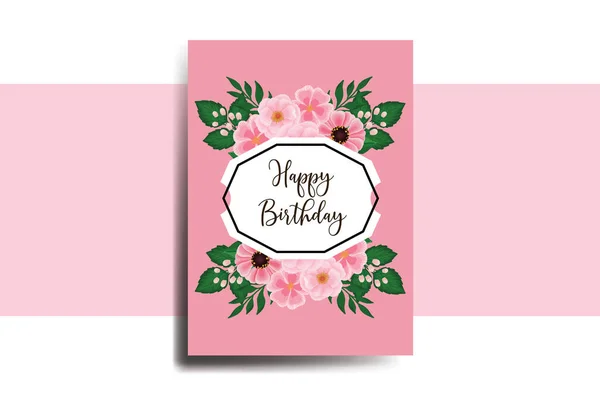 グリーティングカード誕生日カードデジタル水彩手描きジニアと牡丹の花のデザインテンプレート — ストックベクタ