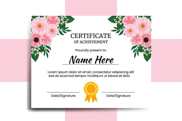 Modèle Certificat Zinnia Pivoine Fleur Aquarelle Numérique Dessiné Main — Image vectorielle
