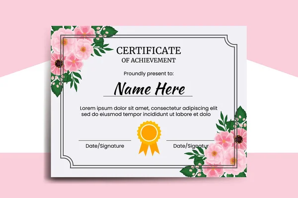 Certyfikat Szablon Cynnia Peony Kwiat Akwarela Cyfrowe Ręcznie Rysowane — Wektor stockowy