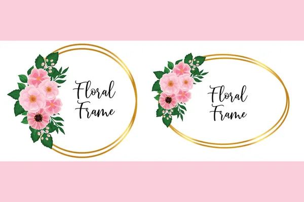 Floral Frame Zinnia Peony Flower Design Template Digital Watercolor Hand — Stock Vector