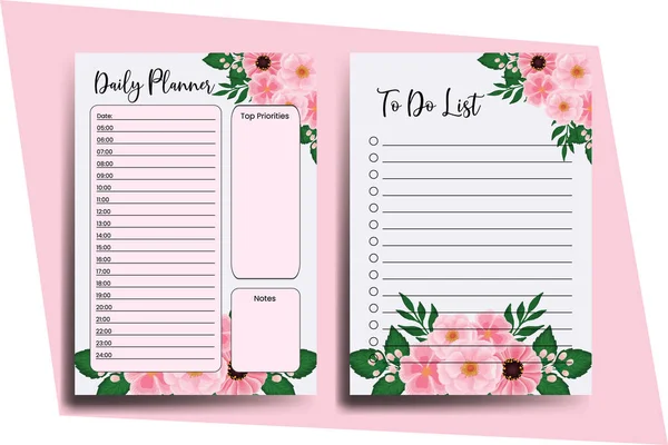 Planner List Zinnia Peony Flower Design Template — Stock Vector