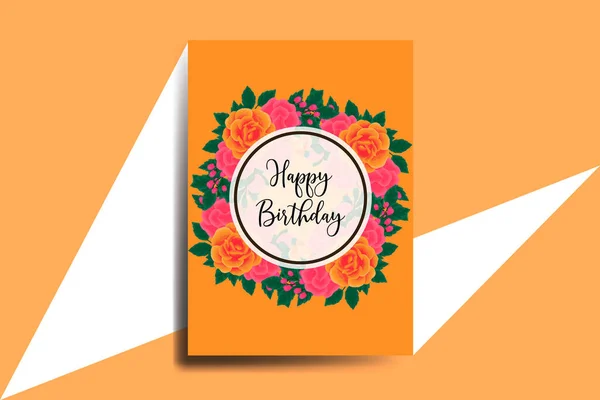 Ευχετήρια Κάρτα Γενέθλια Κάρτα Ψηφιακή Ακουαρέλα Χέρι Επέστησε Πορτοκαλί Τριαντάφυλλο — Διανυσματικό Αρχείο