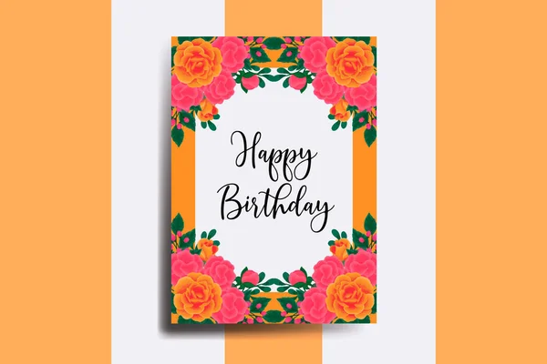 Grußkarte Geburtstagskarte Digital Aquarell Handgezeichnet Orange Rose Flower Design Template — Stockvektor