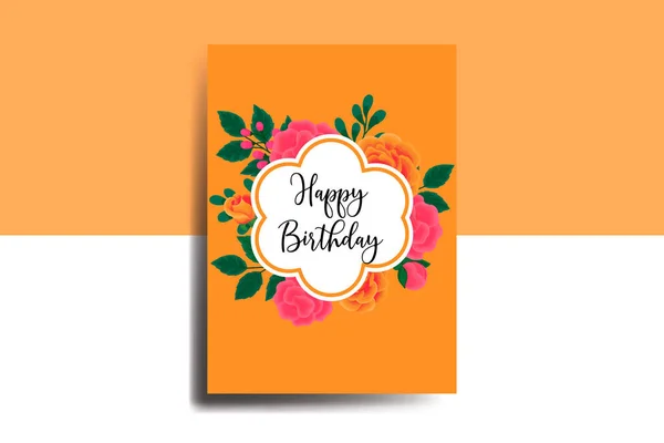Ευχετήρια Κάρτα Γενέθλια Κάρτα Ψηφιακή Ακουαρέλα Χέρι Επέστησε Πορτοκαλί Τριαντάφυλλο — Διανυσματικό Αρχείο