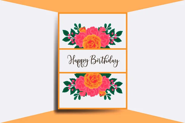 Cartão Aniversário Cartão Saudação Mão Aquarela Digital Desenhado Laranja Rose — Vetor de Stock