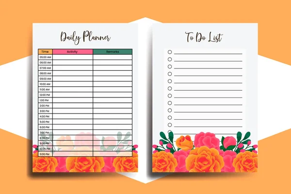 Planner List Orange Rose Flower Design Template — Stock Vector