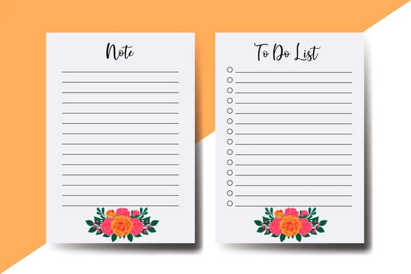 Για Κάνετε Λίστα Planner Πρότυπο Πορτοκαλί Τριαντάφυλλο Λουλούδι Σχεδιασμός — Διανυσματικό Αρχείο