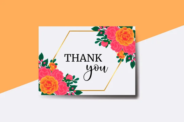 Tarjeta Agradecimiento Tarjeta Felicitación Orange Rose Flower Design Template — Vector de stock