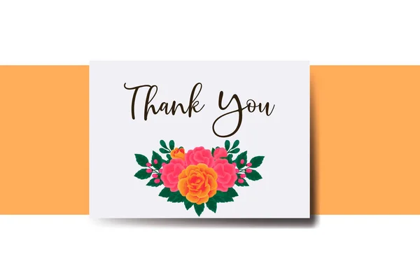 Tarjeta Agradecimiento Tarjeta Felicitación Orange Rose Flower Design Template — Archivo Imágenes Vectoriales