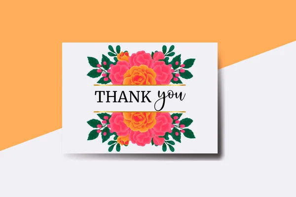 Tarjeta Agradecimiento Tarjeta Felicitación Orange Rose Flower Design Template — Vector de stock