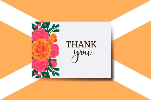 Podziękowania Kartka Pomarańczowy Wzór Kwiatów Róży — Wektor stockowy