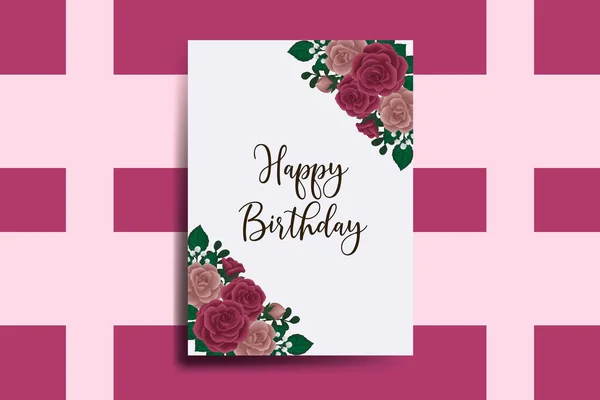 Cartão Aniversário Cartão Digital Aquarela Mão Desenhada Maroon Rose Flower — Vetor de Stock
