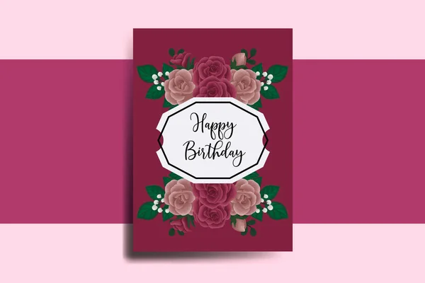 Cartão Aniversário Cartão Digital Aquarela Mão Desenhada Maroon Rose Flower —  Vetores de Stock