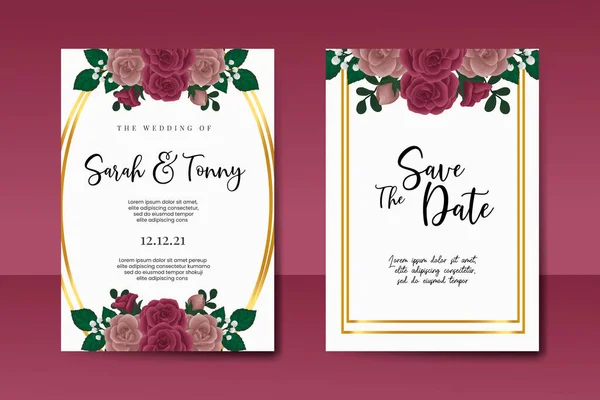 stock vector Wedding invitation frame set, floral watercolor Digital hand drawn Maroon Rose flower design Invitation Card Template